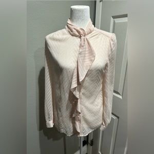 Reiss Women’s Button Down Collared Neck-Tie Blouse In Sheer Powder Pink Size 6